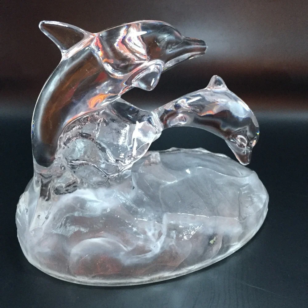 Cristal d'Arques 24% Crystal Dolphin Mom & Baby Figurine Glass Paperweig…